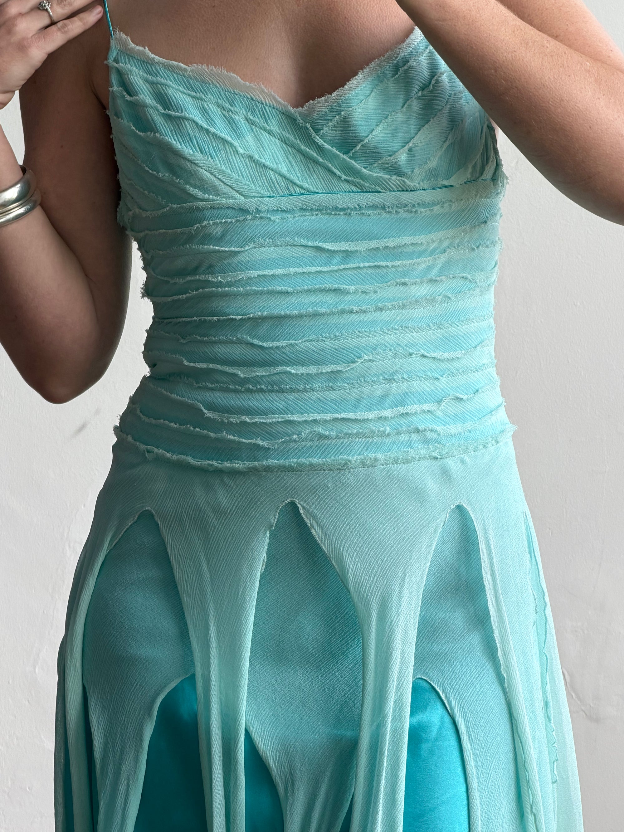Vintage 90s Silk Chiffon Aqua Fairy Dress