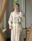 Antique Edwardian Pintuck Lace Cotton Crop and Skirt Set