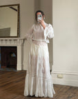 Antique Edwardian Pintuck Lace Cotton Crop and Skirt Set