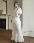 Antique Edwardian Pintuck Lace Cotton Crop and Skirt Set