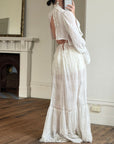 Antique Edwardian Pintuck Lace Cotton Crop and Skirt Set