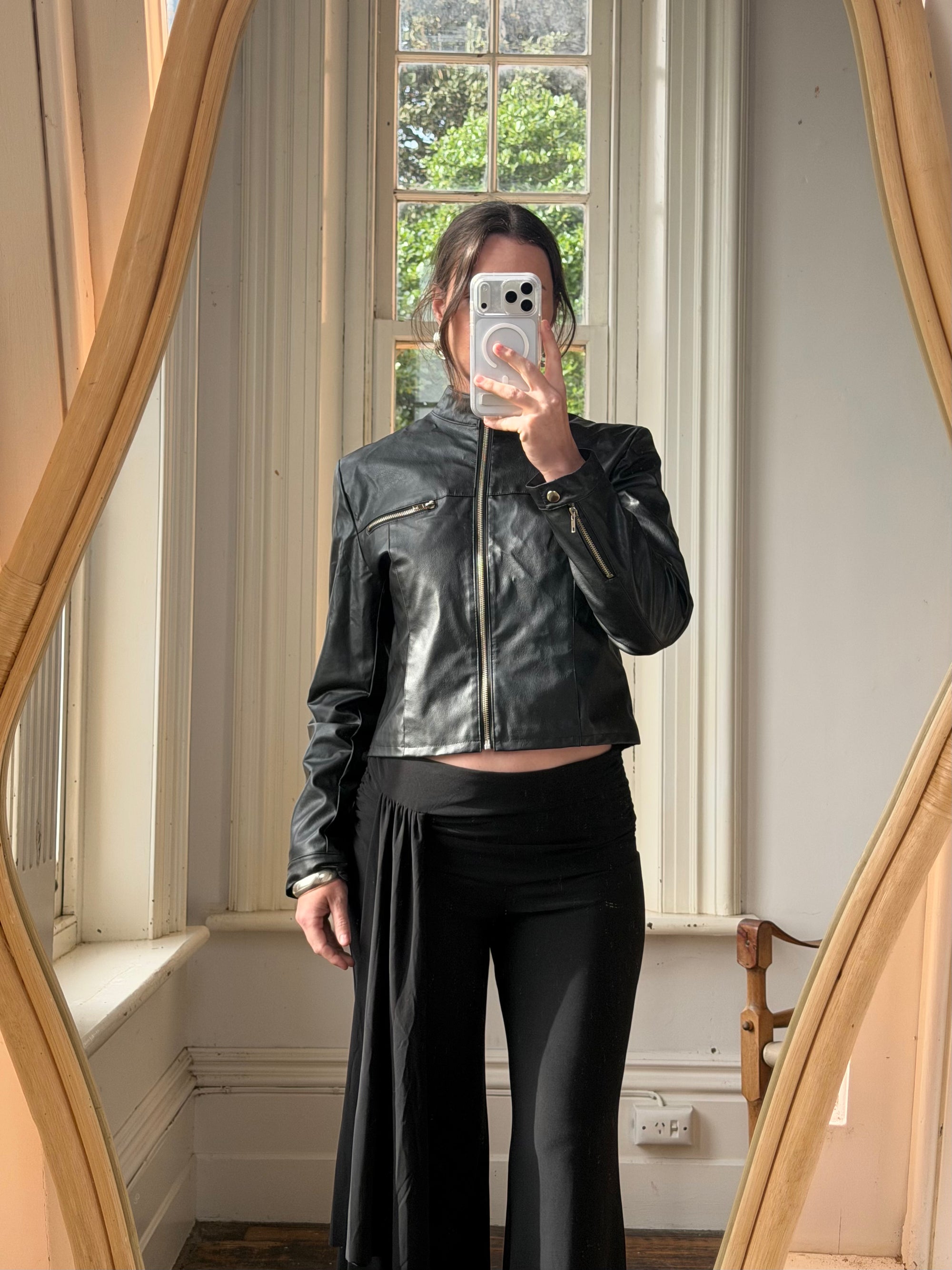 Vintage 90s Faux Leather Biker Jacket Noir