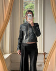 Vintage 90s Faux Leather Biker Jacket Noir