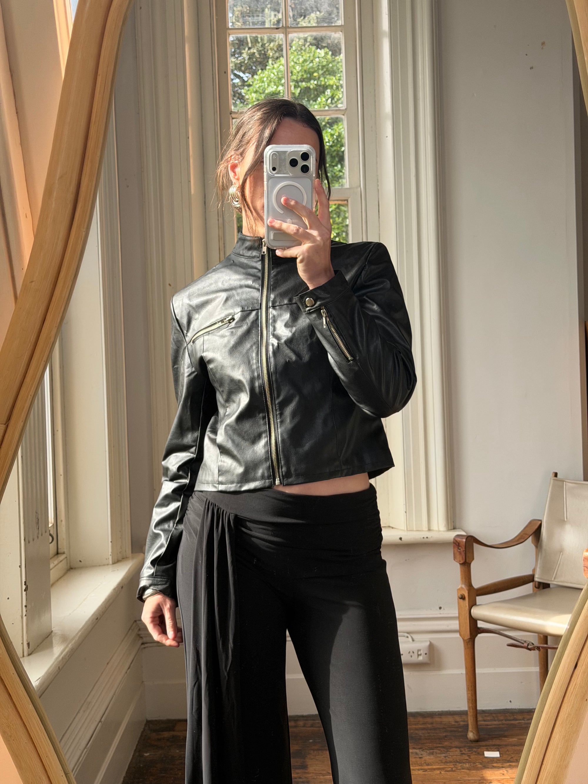 Vintage 90s Faux Leather Biker Jacket Noir