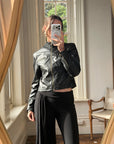 Vintage 90s Faux Leather Biker Jacket Noir