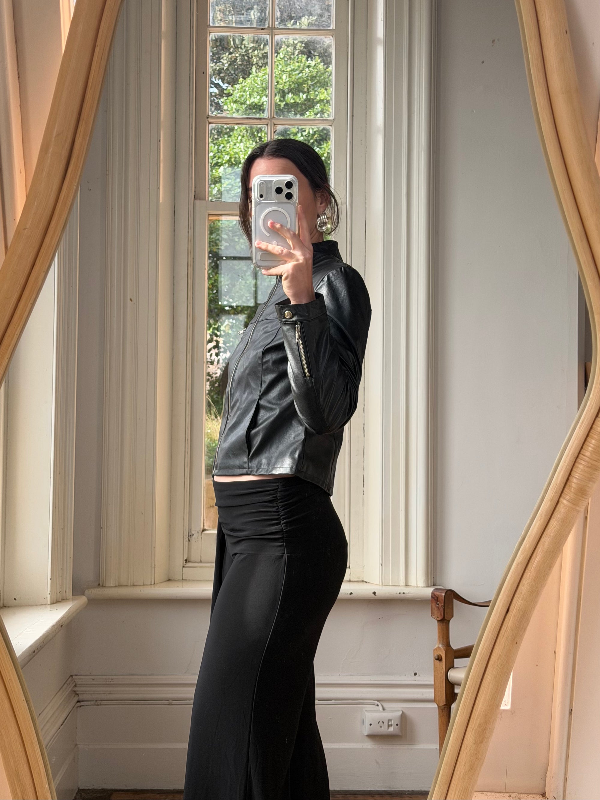 Vintage 90s Faux Leather Biker Jacket Noir