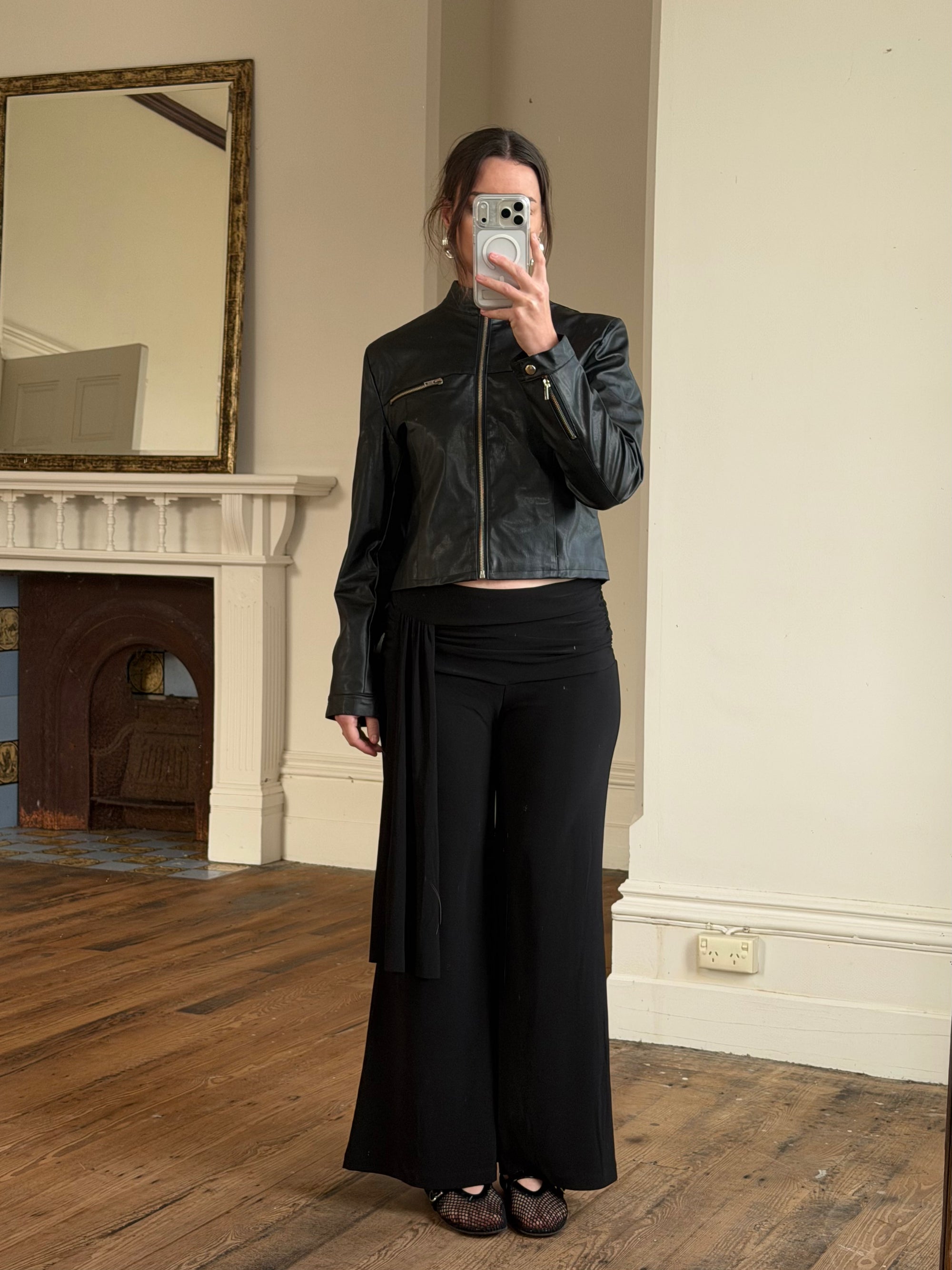 Vintage 90s Faux Leather Biker Jacket Noir