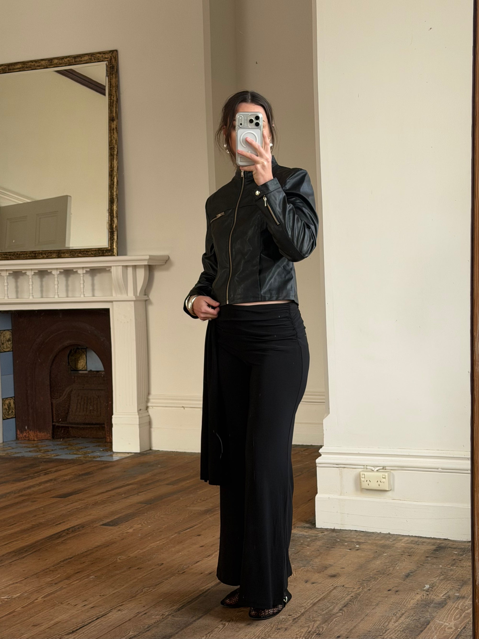 Vintage 90s Faux Leather Biker Jacket Noir