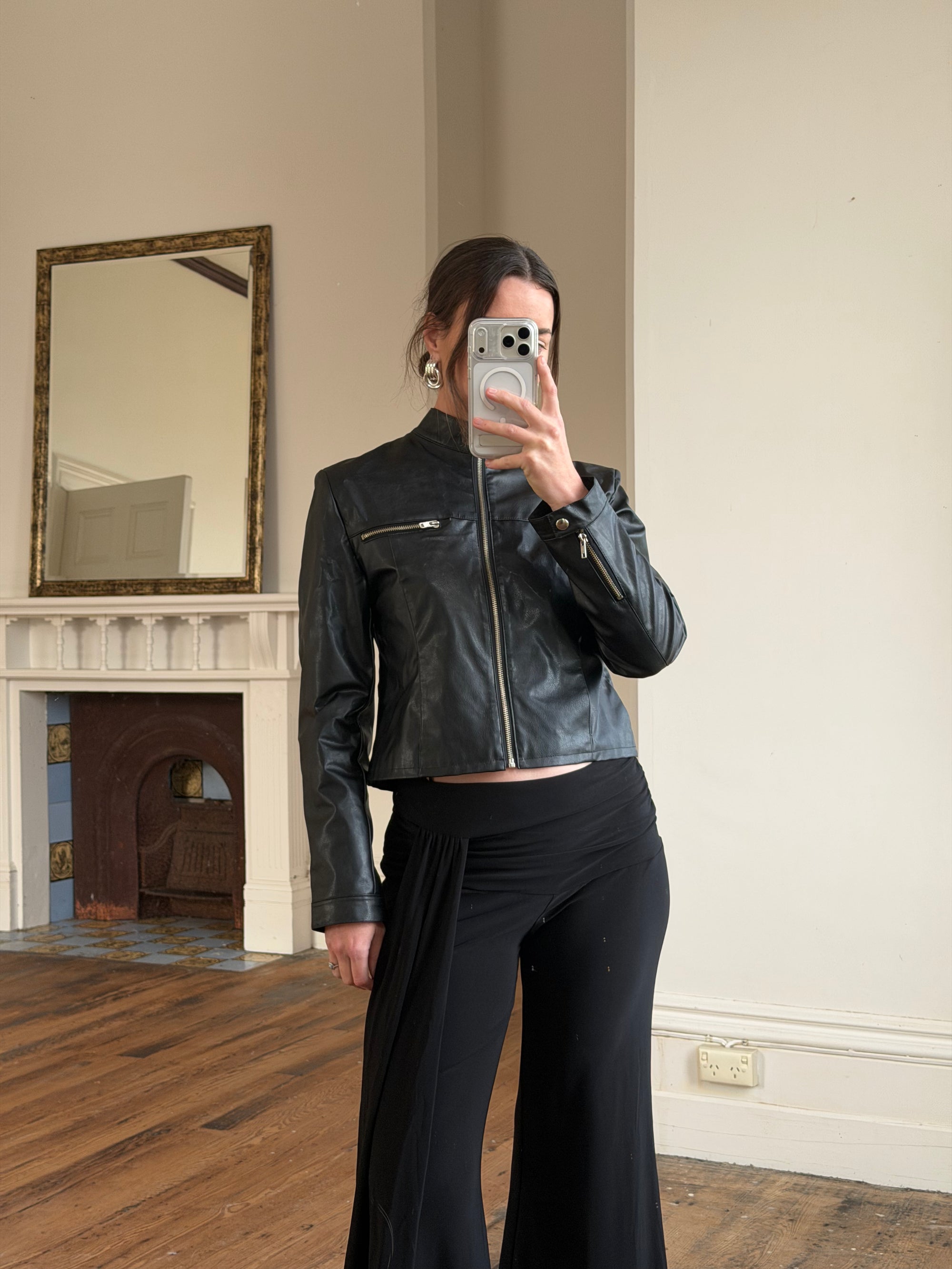 Vintage 90s Faux Leather Biker Jacket Noir