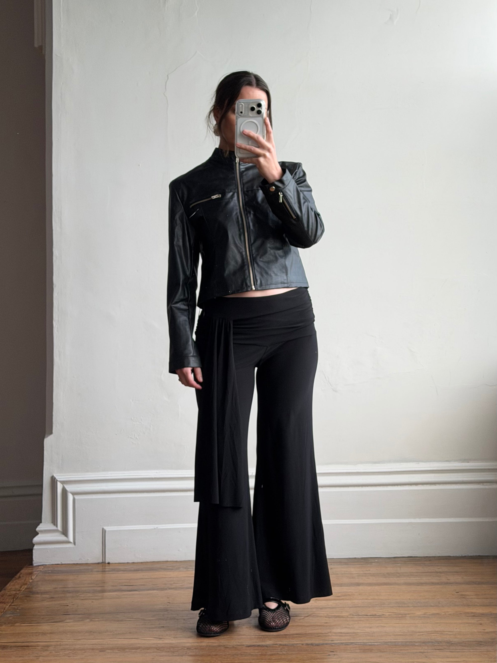 Vintage 90s Faux Leather Biker Jacket Noir