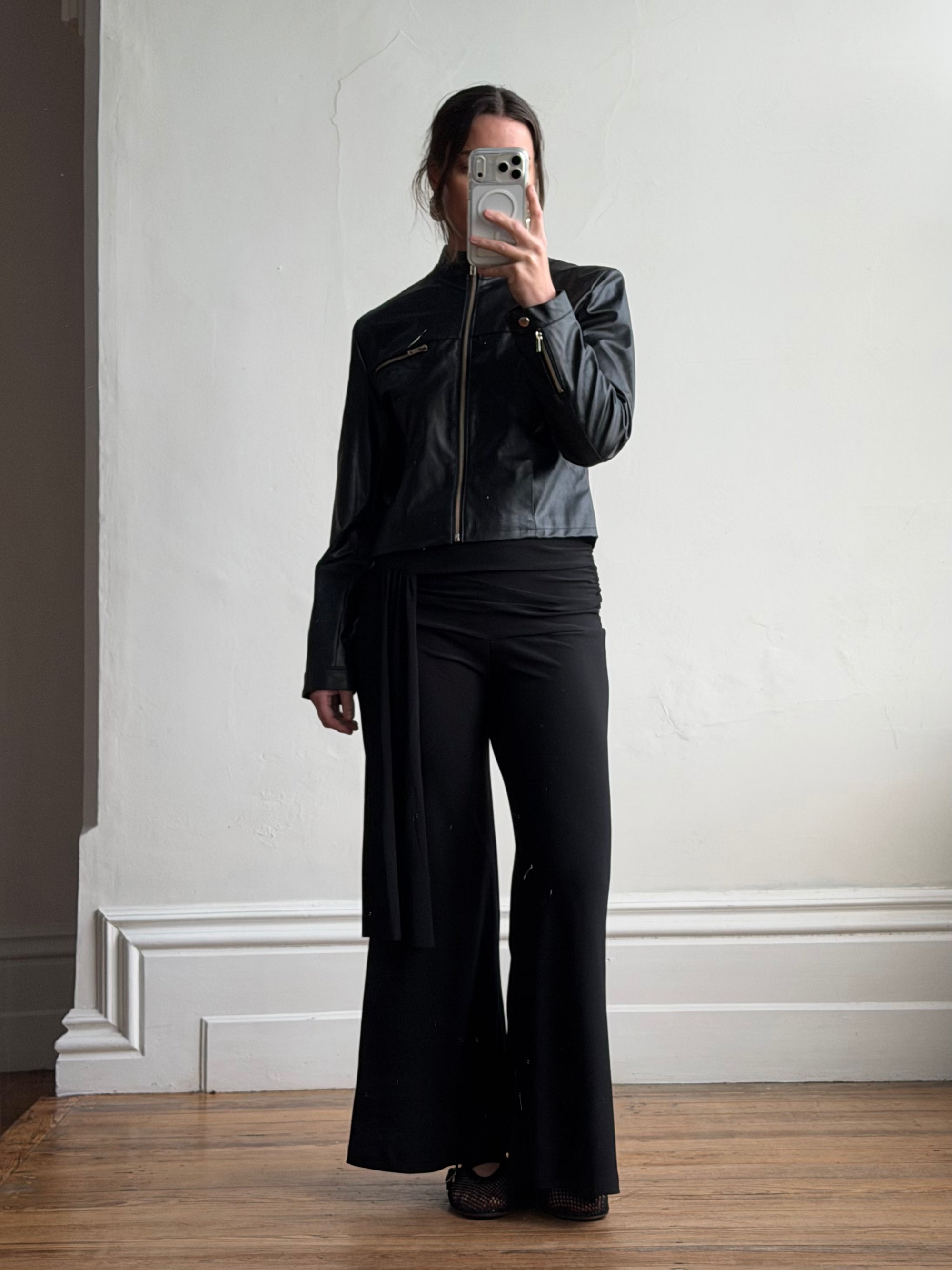Vintage 90s Faux Leather Biker Jacket Noir