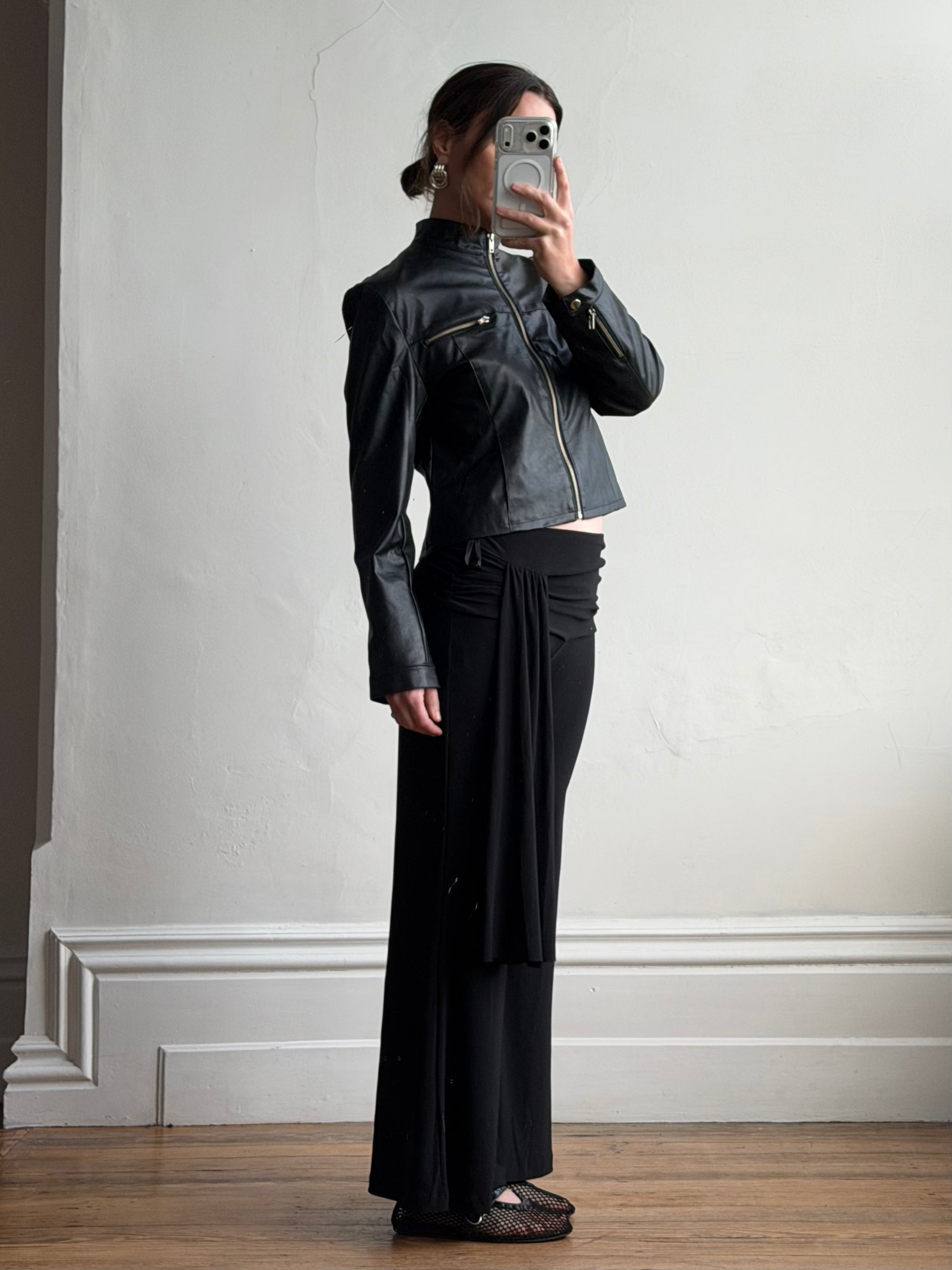 Vintage 90s Faux Leather Biker Jacket Noir