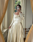 Vintage 40s Liquid Satin Long Sleeve Scoop Neck Wedding Gown