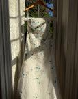 Vintage Y2K Blue Floral Glass Beaded Strapless Wedding Gown