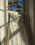 Vintage Y2K Blue Floral Glass Beaded Strapless Wedding Gown