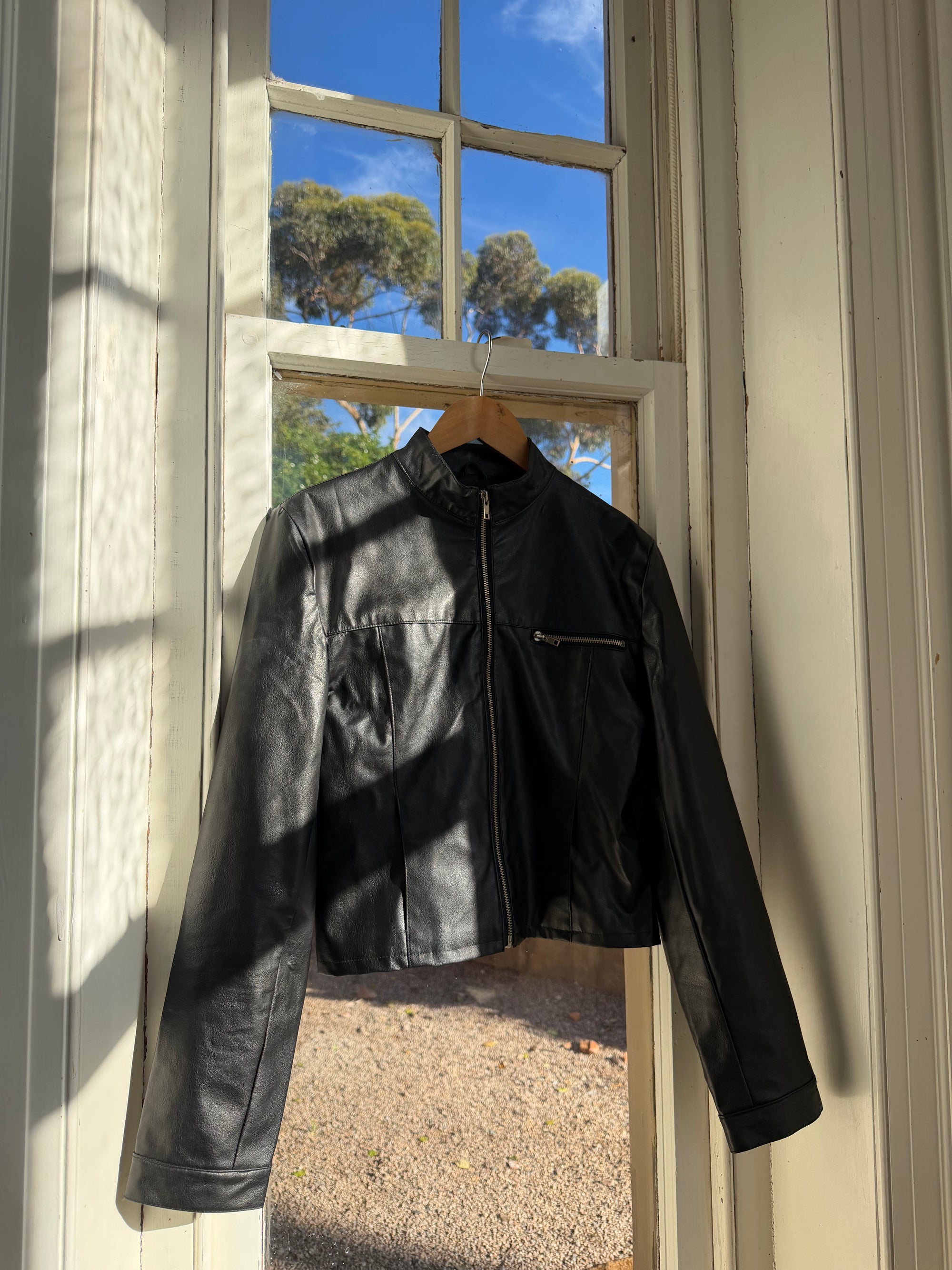 Vintage 90s Faux Leather Biker Jacket Noir