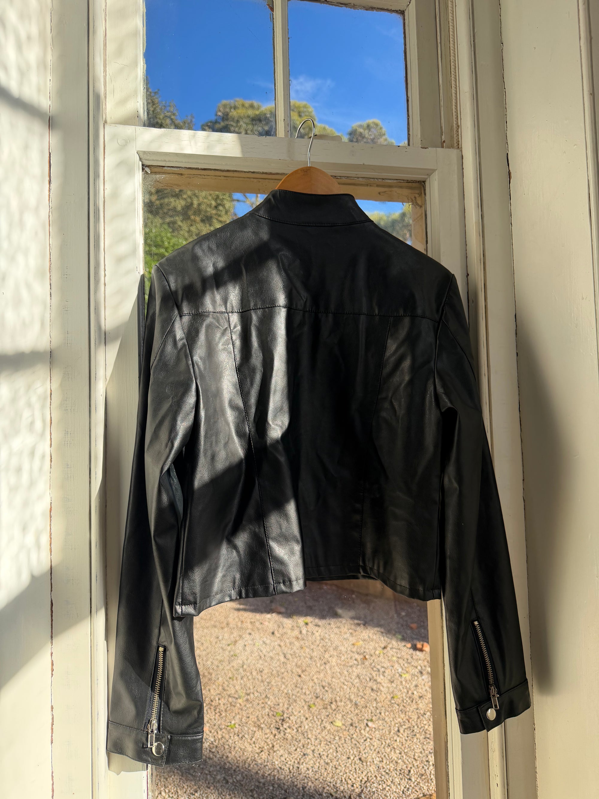 Vintage 90s Faux Leather Biker Jacket Noir