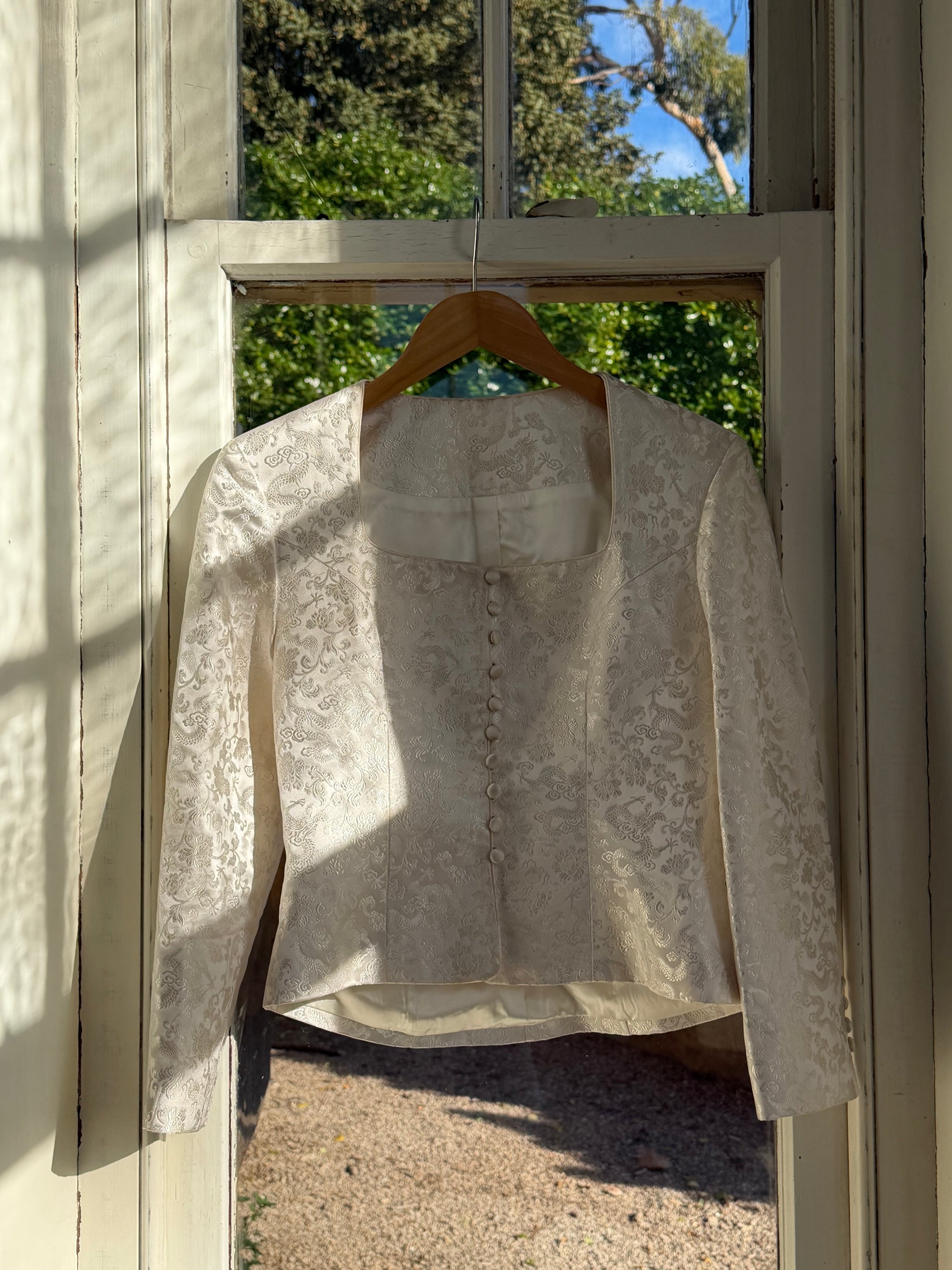 Vintage 90s Ivory Brocade Long Sleeved Bridal Bustier