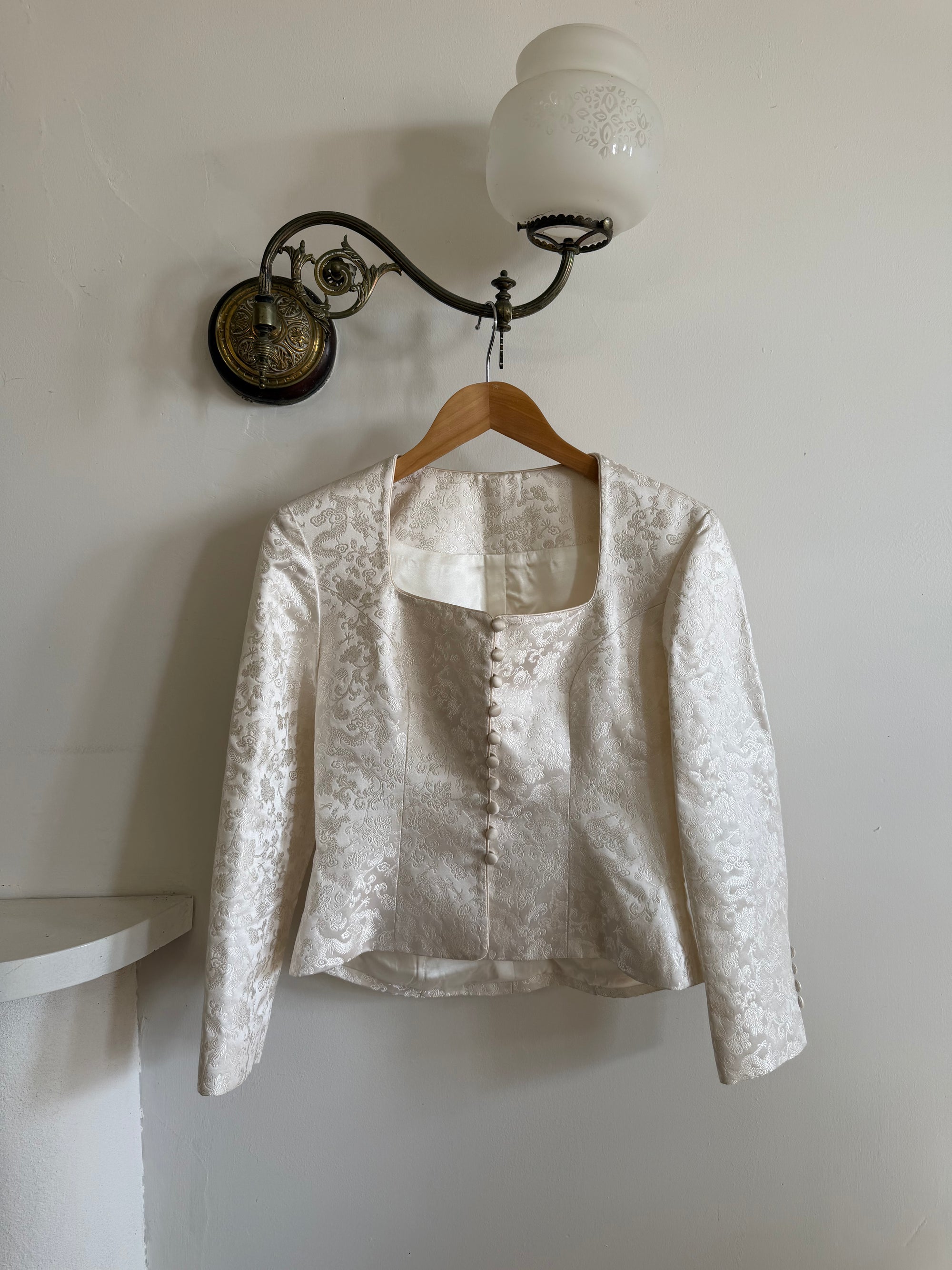 Vintage 90s Ivory Brocade Long Sleeved Bridal Bustier