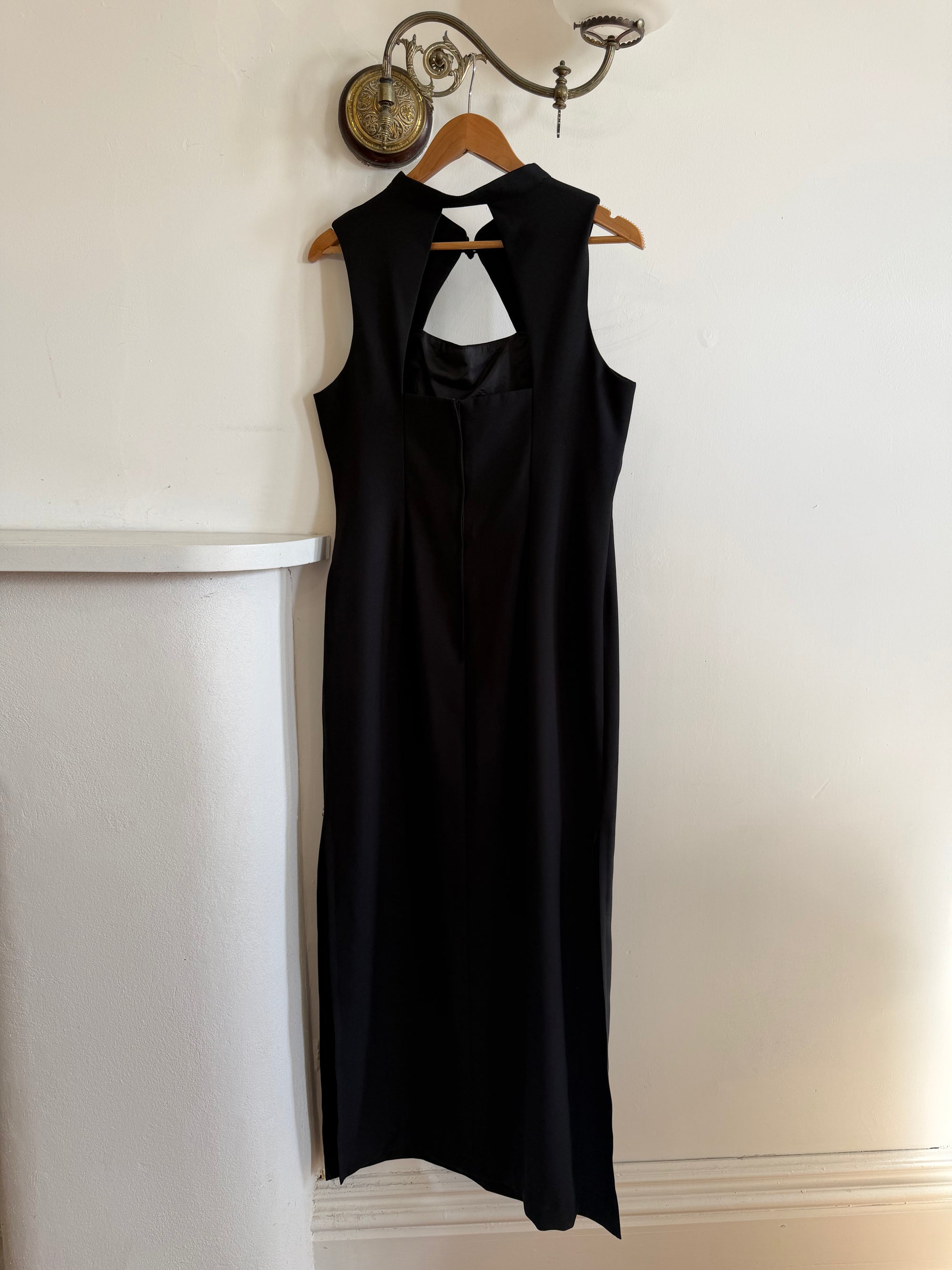 Vintage 90s Cheongsam Embroidered Blue Floral Crepe Dress