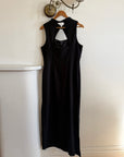 Vintage 90s Cheongsam Embroidered Blue Floral Crepe Dress