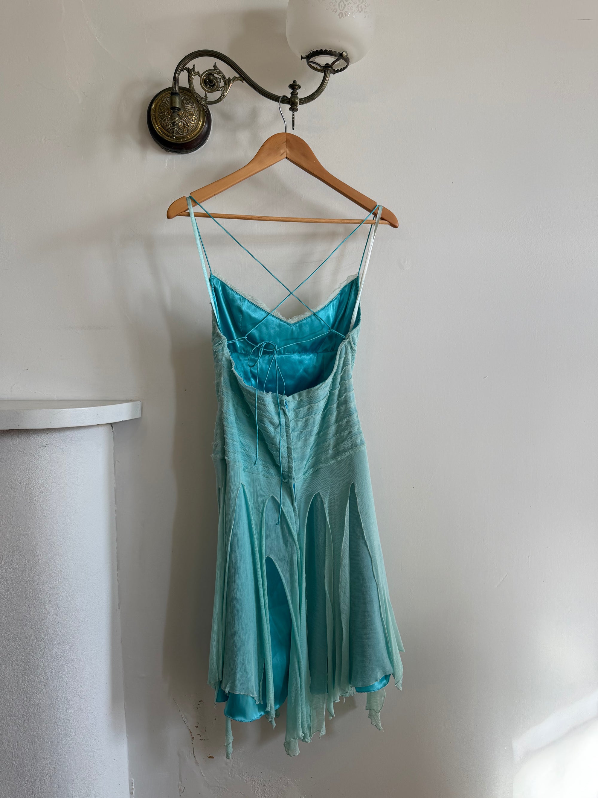Vintage 90s Silk Chiffon Aqua Fairy Dress