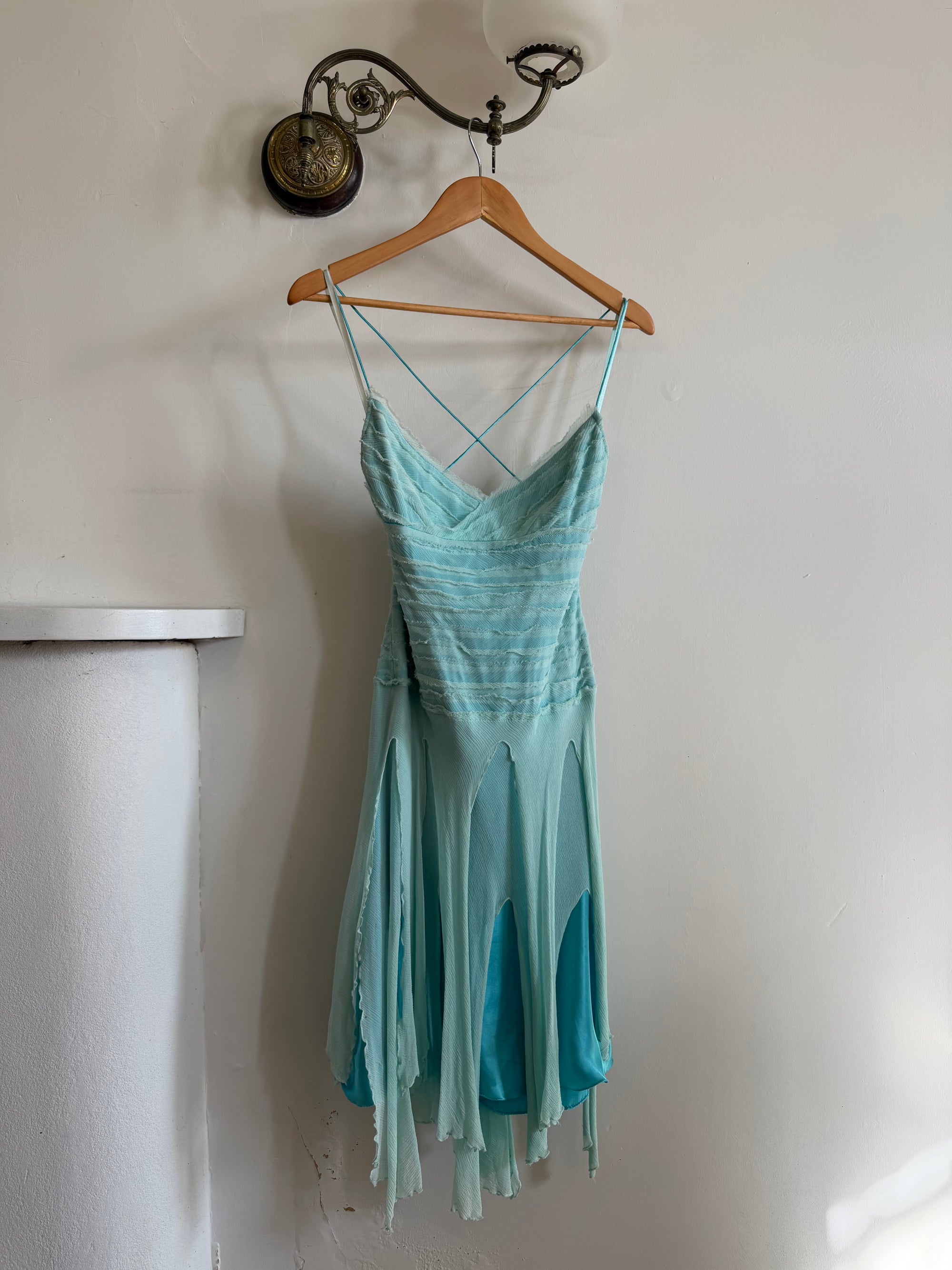 Vintage 90s Silk Chiffon Aqua Fairy Dress