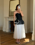 Vintage 80s Monochrome Drop Waist Bow Midi