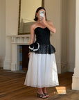 Vintage 80s Monochrome Drop Waist Bow Midi