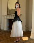 Vintage 80s Monochrome Drop Waist Bow Midi
