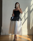 Vintage 80s Monochrome Drop Waist Bow Midi
