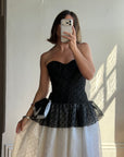 Vintage 80s Monochrome Drop Waist Bow Midi