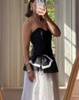 Vintage 80s Monochrome Drop Waist Bow Midi