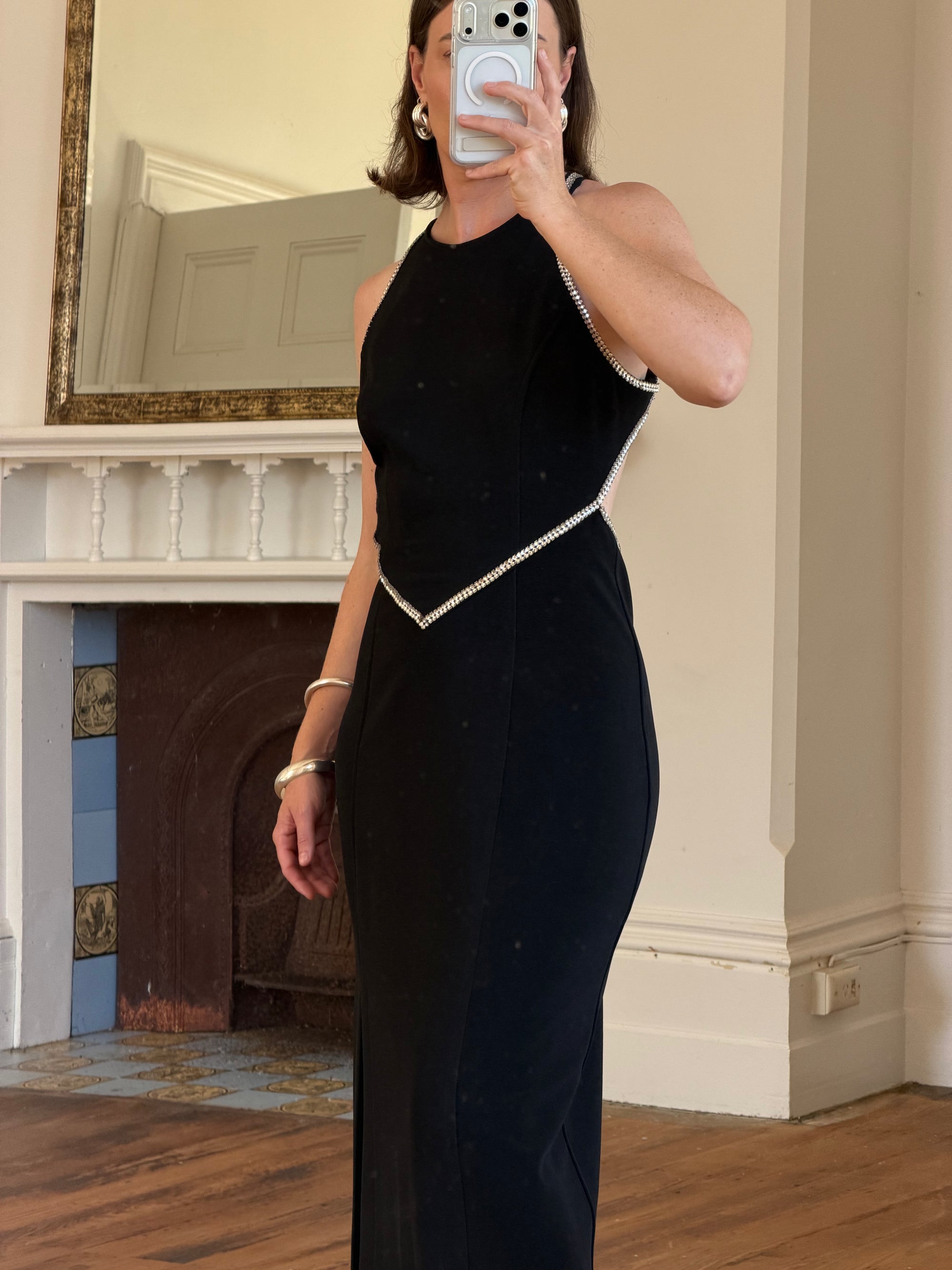 Vintage 90s Bandage Rhinestone Backless Gown