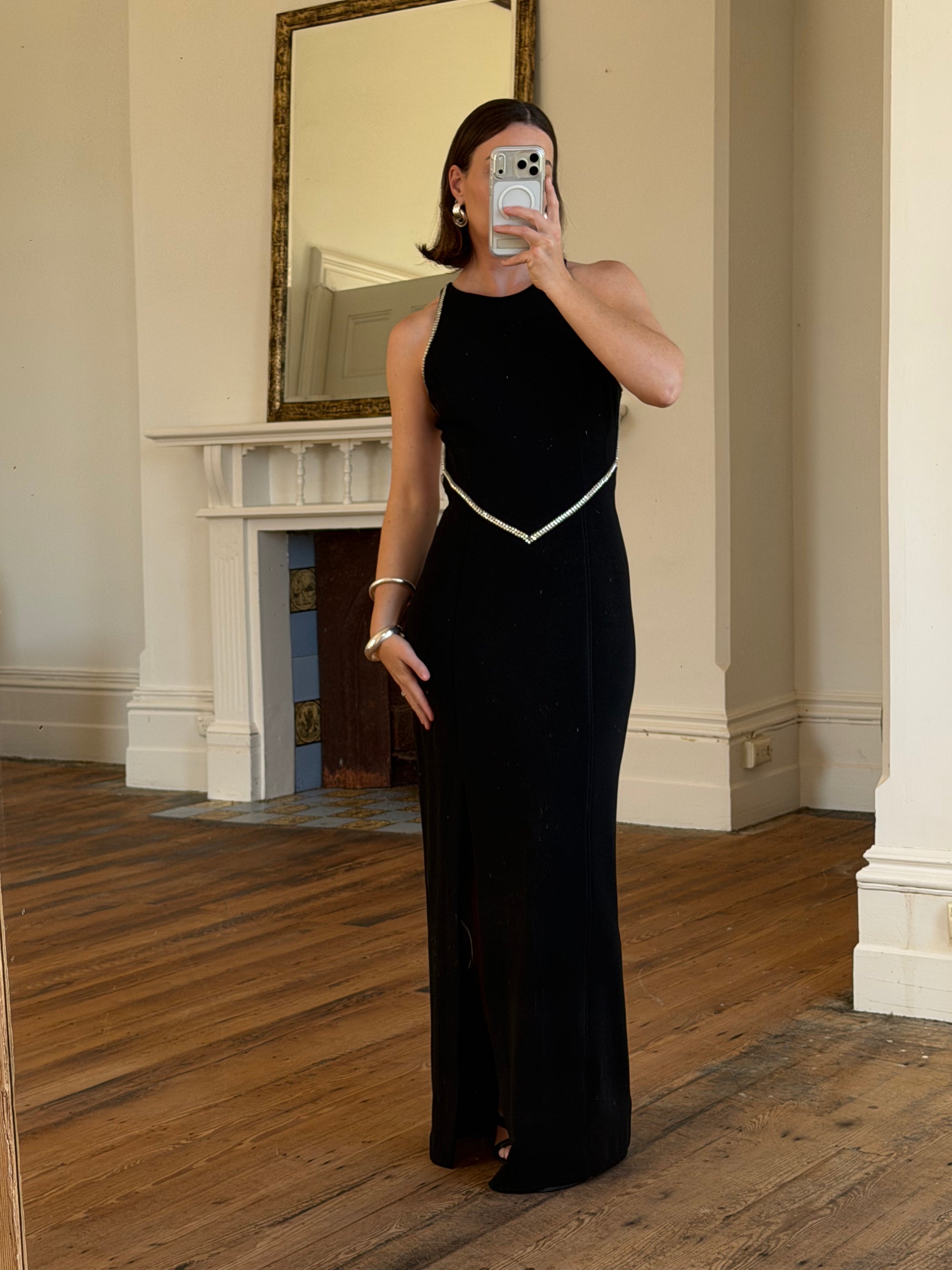 Vintage 90s Bandage Rhinestone Backless Gown