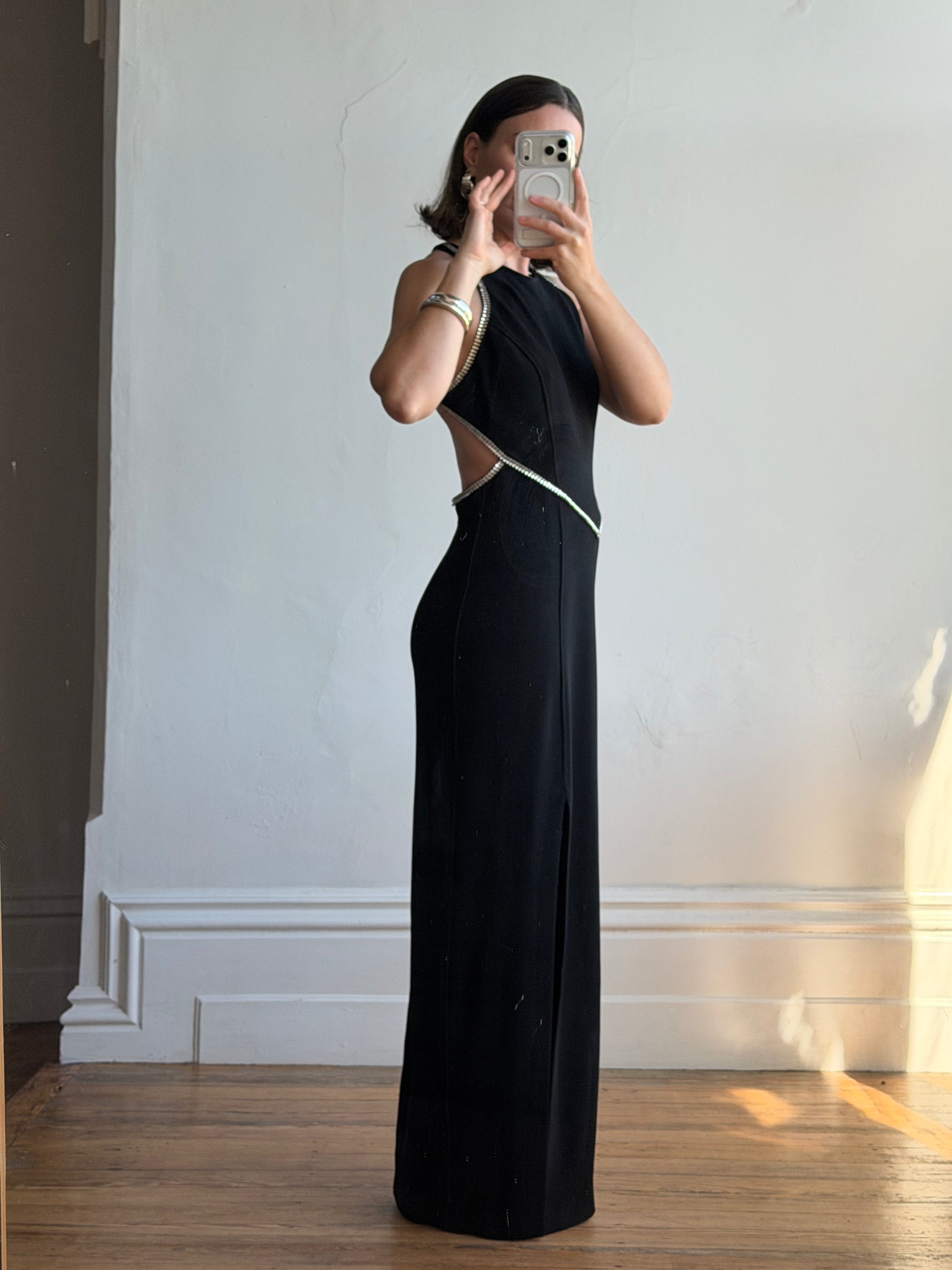 Vintage 90s Bandage Rhinestone Backless Gown