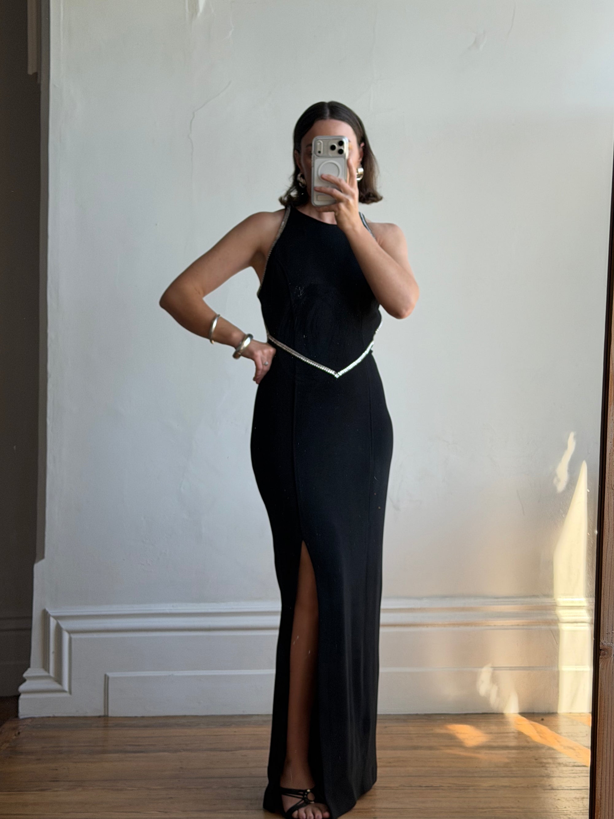 Vintage 90s Bandage Rhinestone Backless Gown