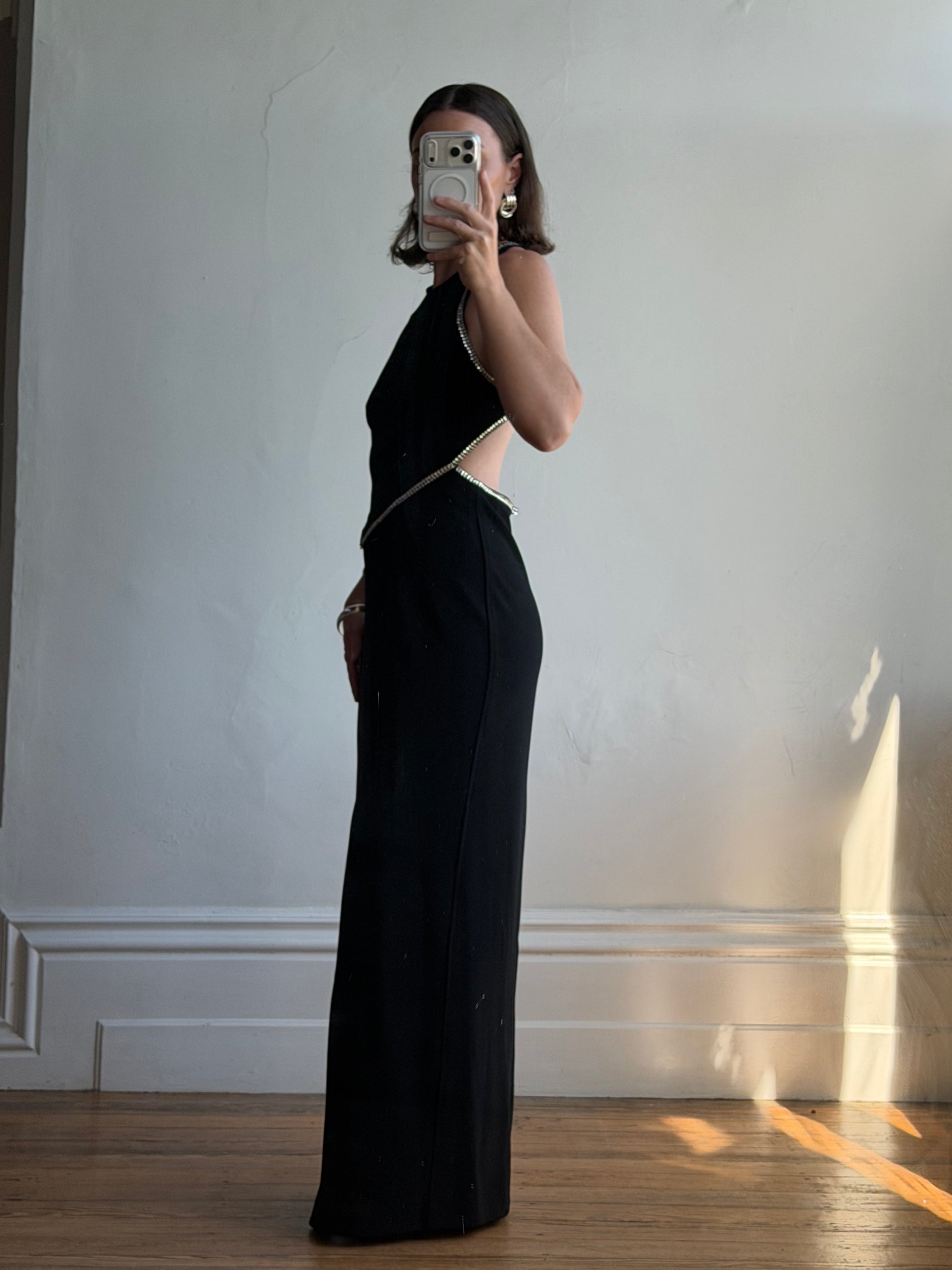 Vintage 90s Bandage Rhinestone Backless Gown