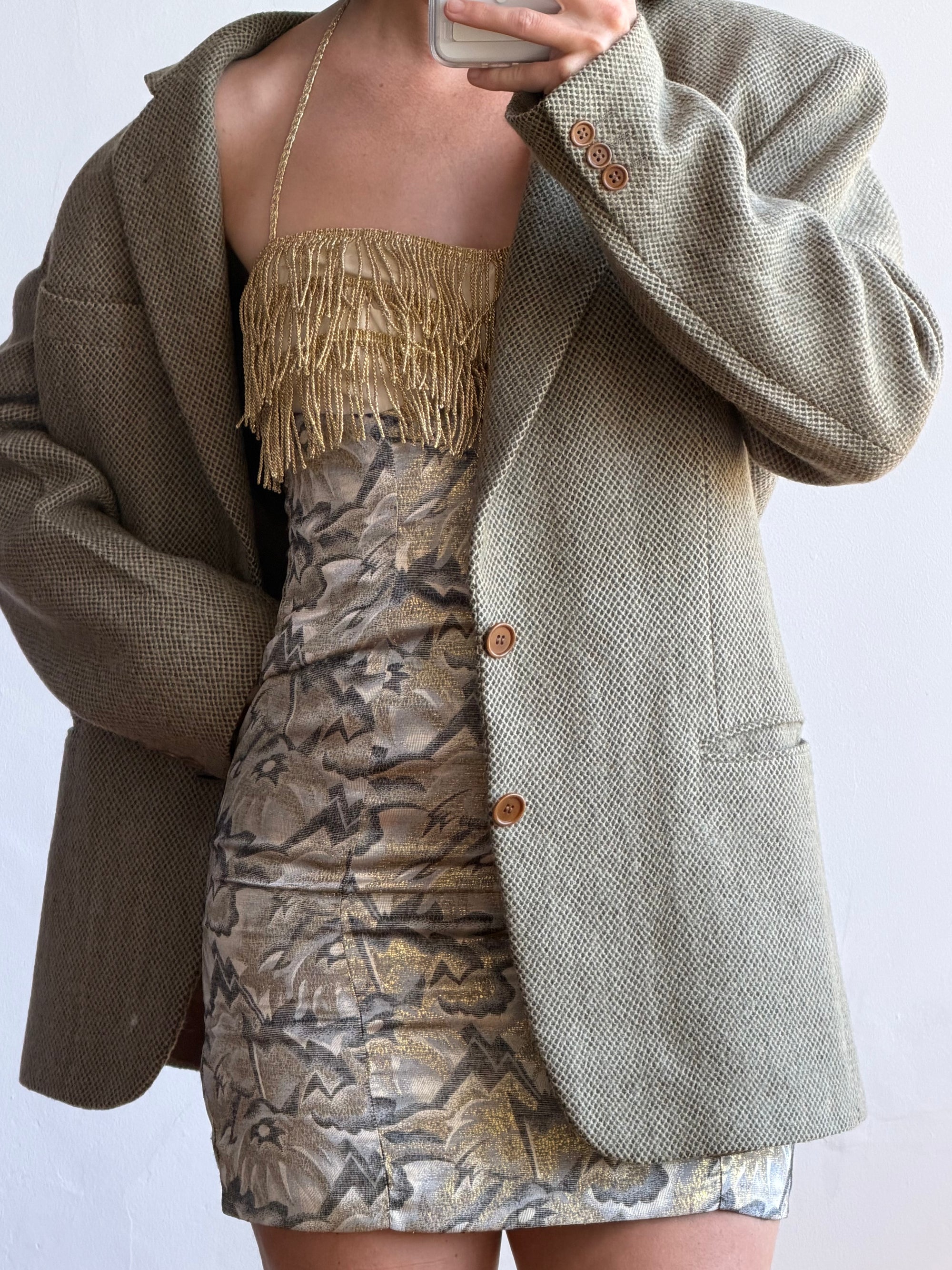 Vintage 60s Olive Wool Herringbone Blazer