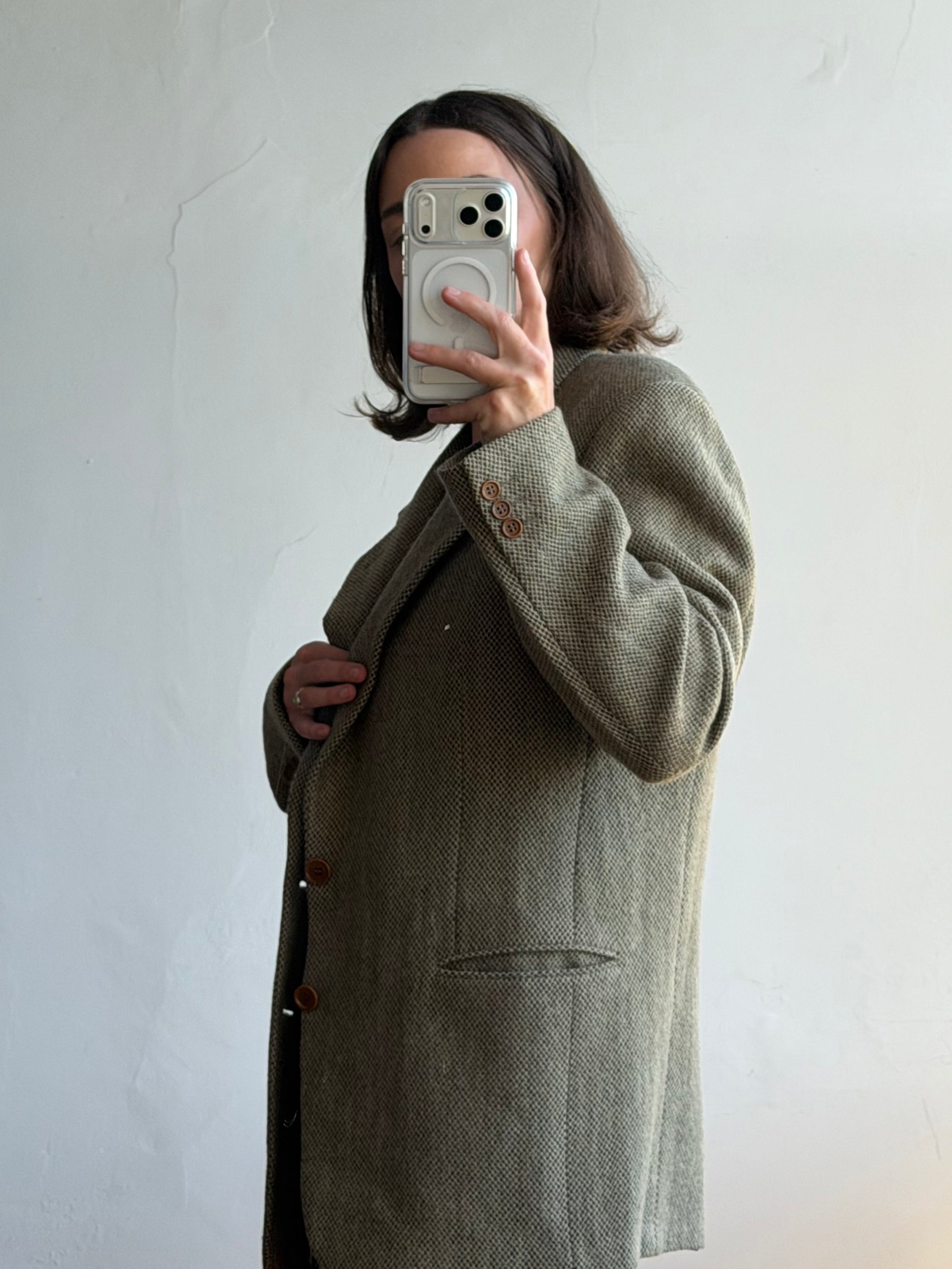 Vintage 60s Olive Wool Herringbone Blazer