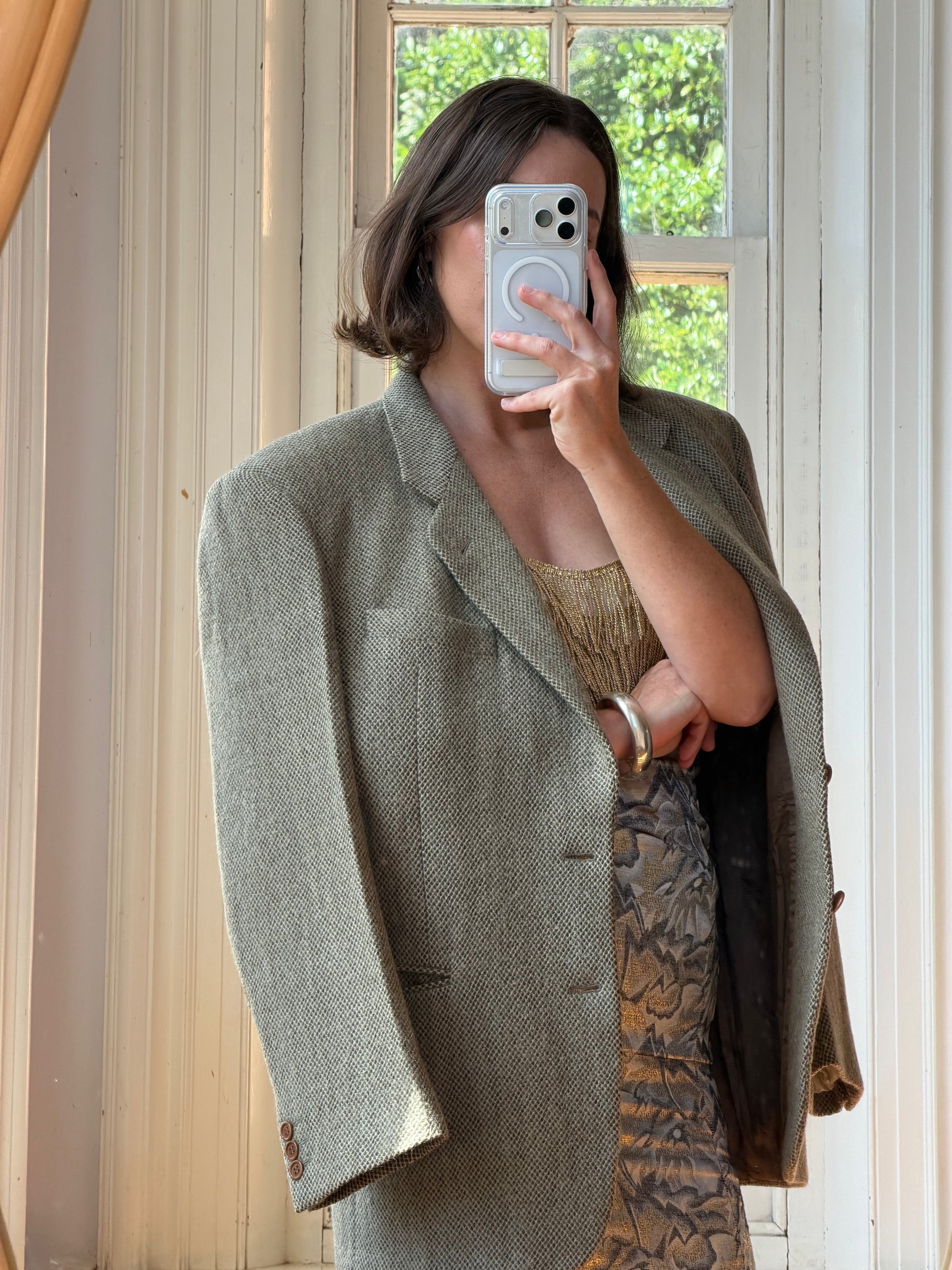 Vintage 60s Olive Wool Herringbone Blazer