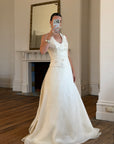 Vintage 90s Italian Halter Satin Princess Wedding Dress Set