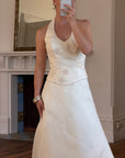 Vintage 90s Italian Halter Satin Princess Wedding Dress Set