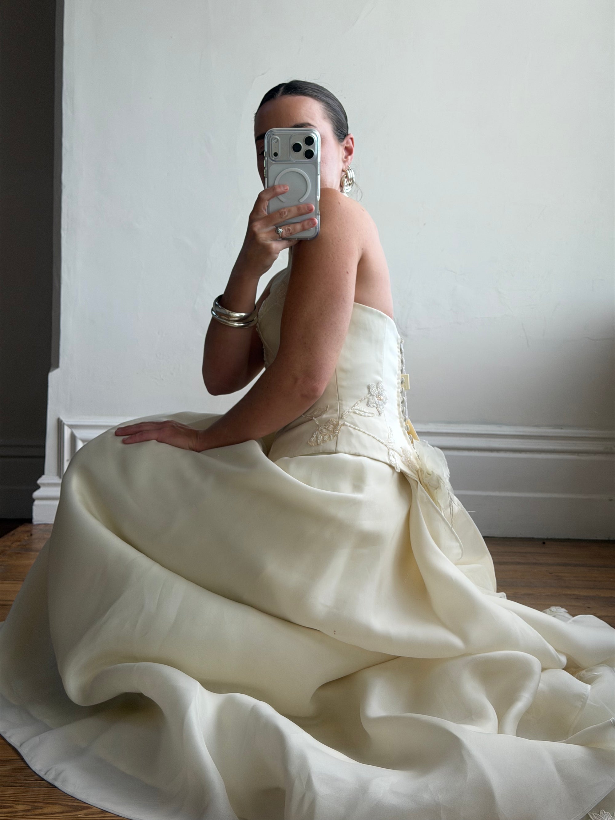 Vintage 90s Italian Halter Satin Princess Wedding Dress Set
