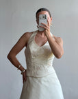 Vintage 90s Italian Halter Satin Princess Wedding Dress Set