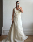 Vintage 90s Italian Halter Satin Princess Wedding Dress Set