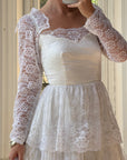 Vintage 70s Tiered Lace Wedding Dress With Cathedral Train