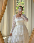 Vintage 70s Tiered Lace Wedding Dress With Cathedral Train