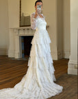 Vintage 70s Tiered Lace Wedding Dress With Cathedral Train