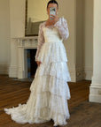 Vintage 70s Tiered Lace Wedding Dress With Cathedral Train